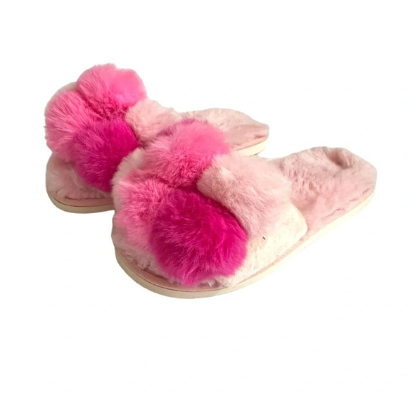 Shiraleah Carina Slippers Pink Pom Pom Slide‎ Slip-on Fuzzy Soft Hard Bottom 6-8 - Picture 4 of 9
